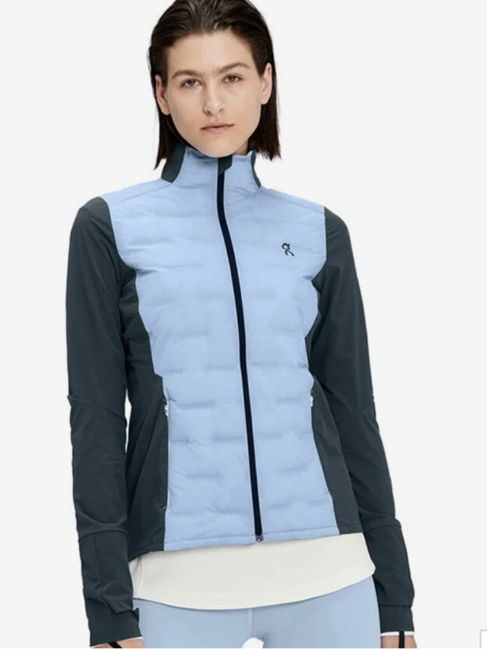 On Cloud Climate Jacket In Light Blue and Charcoal